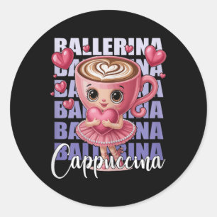 Sticker Rond Ballerina Cappuccino - Avec Un Coeur Rose En Son A