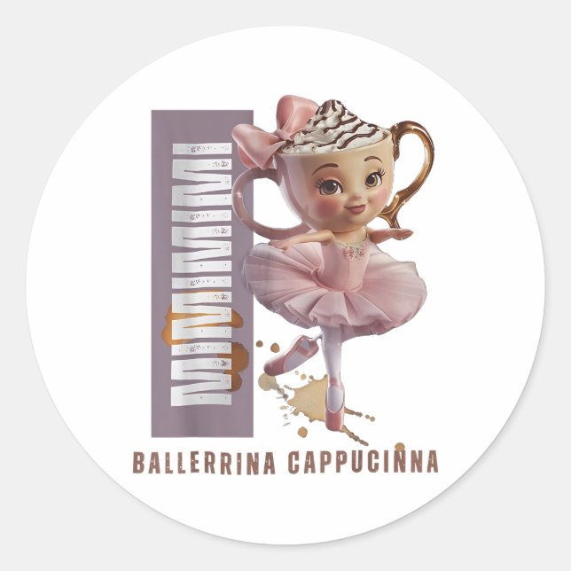 Sticker Rond Ballerina Cappuccino Italien Brainrot Mème Humour  (Devant)