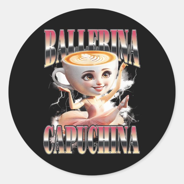 Sticker Rond Ballerina Capuchina Funny Italien Brainrot meme Hu (Devant)