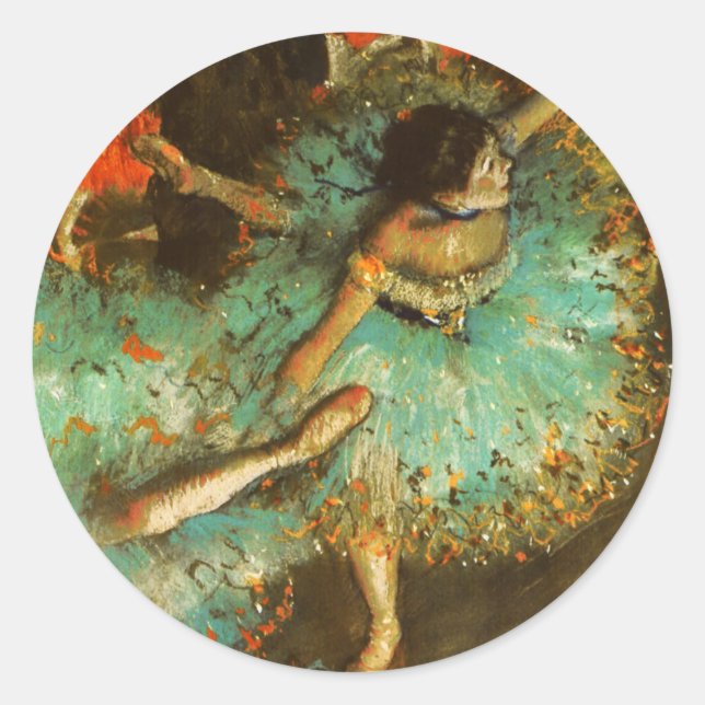 Sticker Rond Ballerina Dance Green Dancer Edger Degas Peinture (Devant)