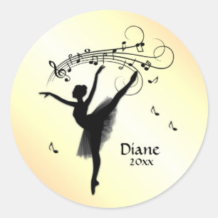 Sticker Rond Ballerina Danse avec Musique Personnelle Jaune