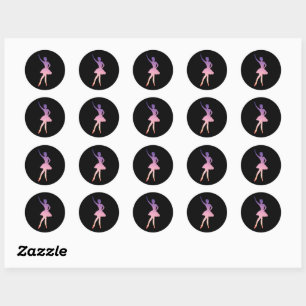 Sticker Rond Ballerina danseur rose violet silhouette