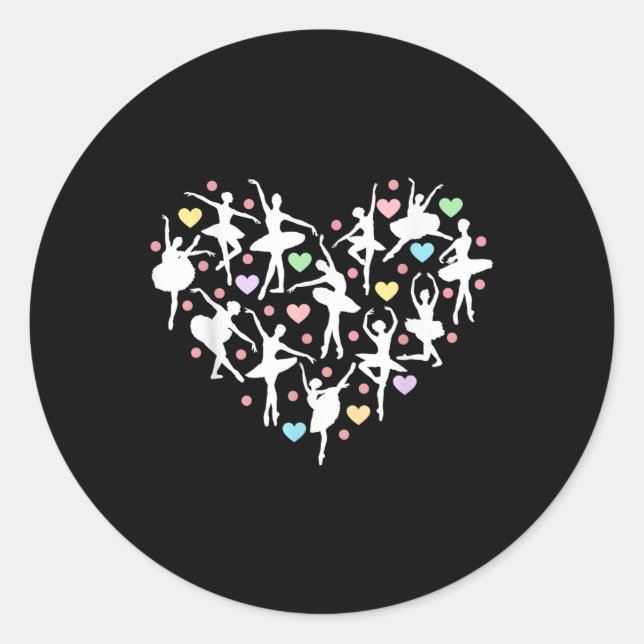 Sticker Rond Ballerina Danseuse Coeur Valentines Professeur Dan (Devant)