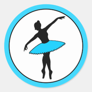 Sticker Rond Ballerina Neon Danseur de ballet Silhouette Aqua B