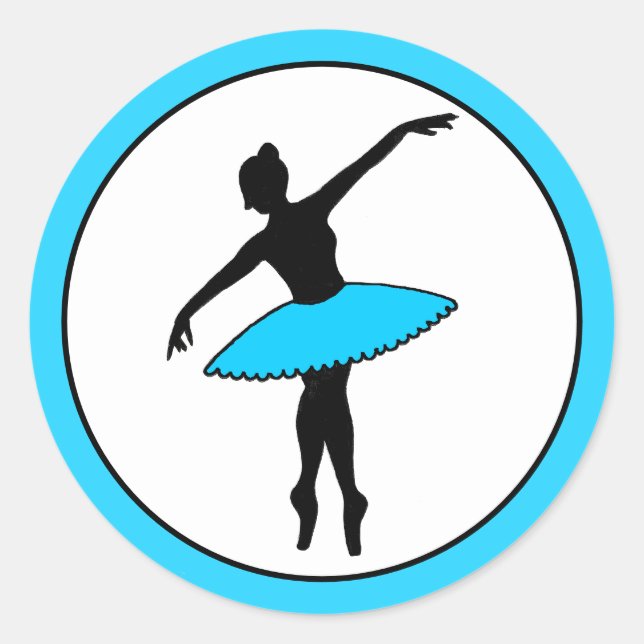 Sticker Rond Ballerina Neon Danseur de ballet Silhouette Aqua B (Devant)