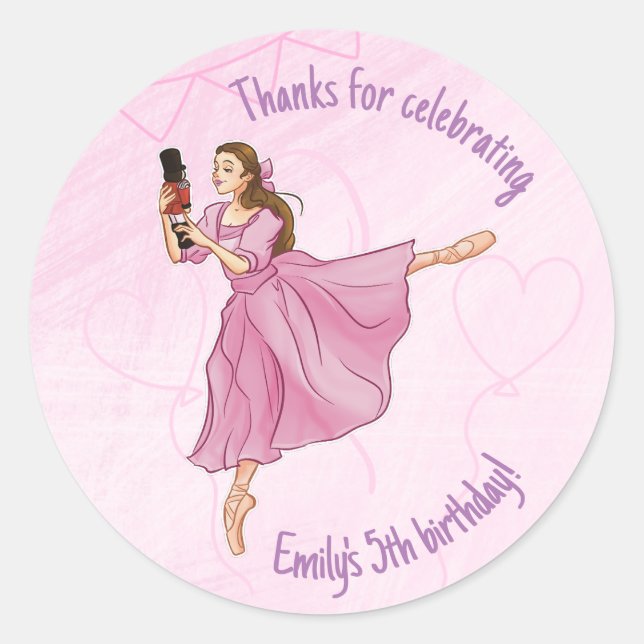 Sticker Rond Ballerina Nutcracker Anniversaire - Nom personnali (Devant)