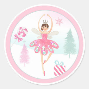 Sticker Rond Ballerina Nutcracker Pink Girl Birthday Cupcake