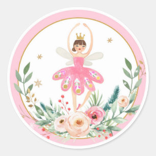 Sticker Rond Ballerina Nutcracker Rose Girl Anniversaire Cupcak