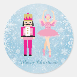 Sticker Rond Ballerina & Nutcracker sur le bleu de Noël