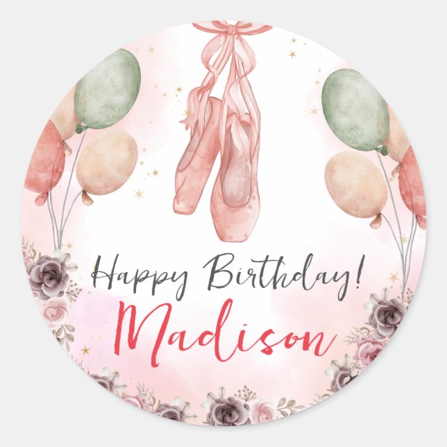Sticker Rond Ballerina Pink Ballet Chaussons floral (Devant)