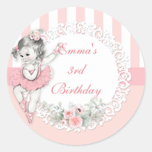 Sticker Rond Ballerina Pink Tutu Fleurs