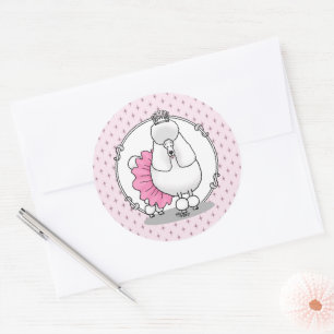 Sticker Rond Ballerina Princess Poodle Dog (blanc)