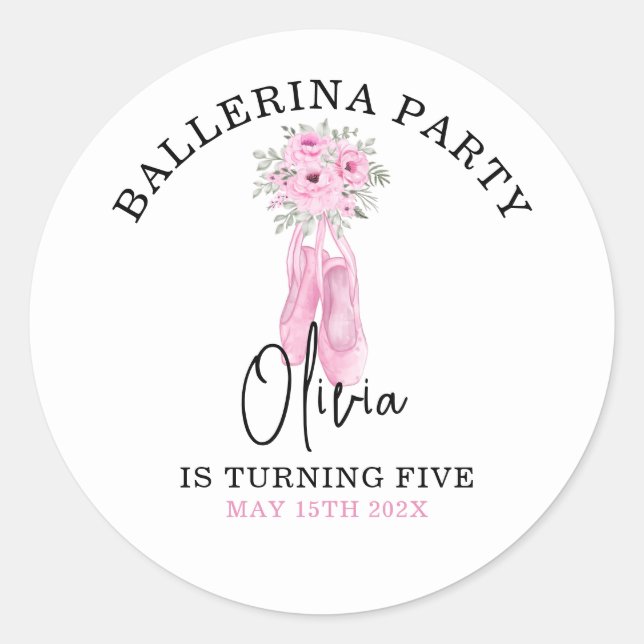 Sticker Rond Ballerina rose adorable fête d'anniversaire (Devant)