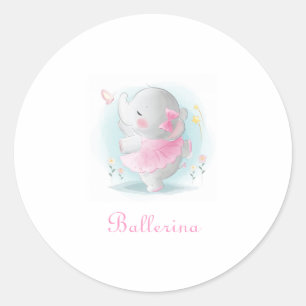 Sticker Rond Ballerina rose éléphant en Tutu rose Script bébé