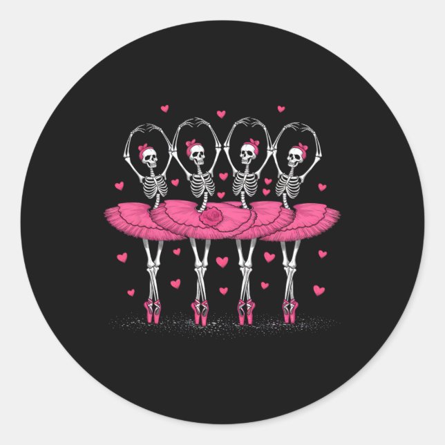 Sticker Rond Ballerina Skeleton Dance Funny Halloween Ballet (Devant)