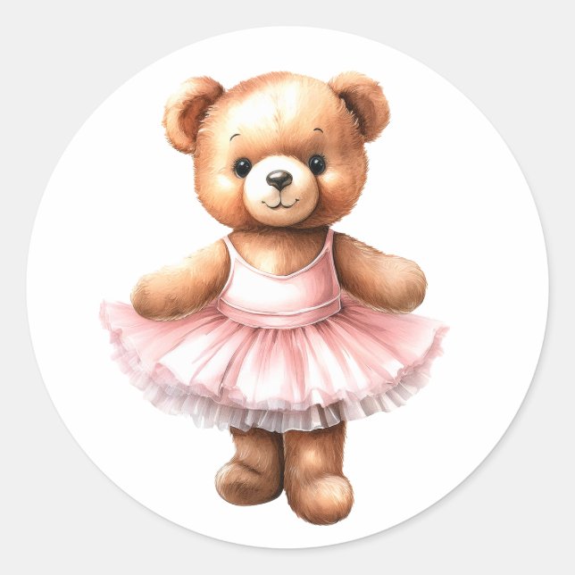 Sticker Rond Ballerine de danse de l'ours en peluche (Devant)
