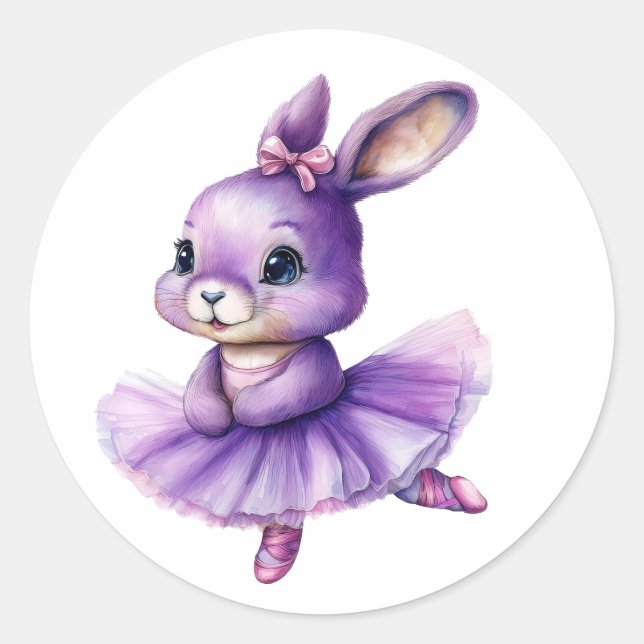 Sticker Rond Ballerine de lapin mignonne danse ballet (Devant)
