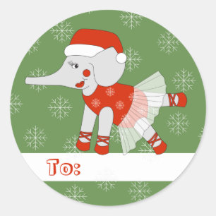 Sticker Rond Ballerine éléphant flocons de neige de Noël illusi