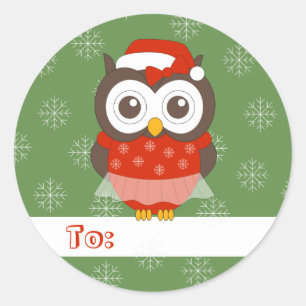 Sticker Rond Ballerine Hibou Noël Flocons de Neige Vert illusim