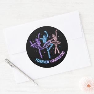 Sticker Rond Ballerine squelette Anniversaire Toujours jeune-is