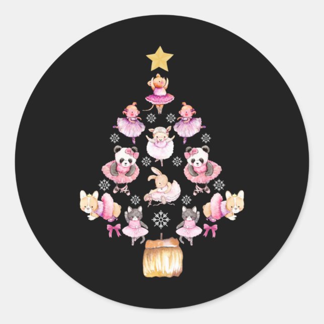 Sticker Rond Ballet Animaux Ballerina sapin de Noël (Devant)