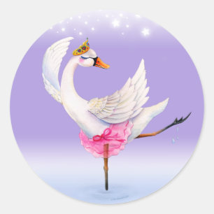 Sticker Rond Ballet dansant blanc cygne aquarelle blanche