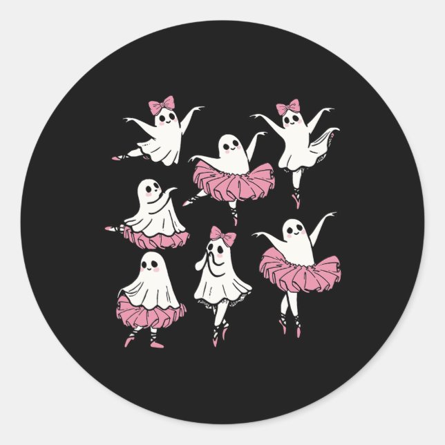 Sticker Rond Ballet Ghost Dancer Cute Boo Danser Halloween (Devant)