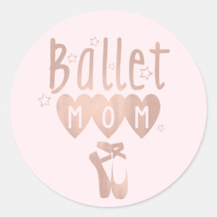 Sticker Rond Ballet Maman Rose Rose Or Étoiles & Coeurs