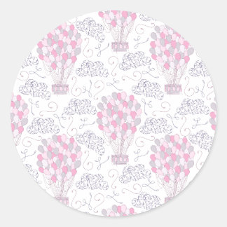 Sticker Rond Ballon à air chaud avec ballons de fête en rose