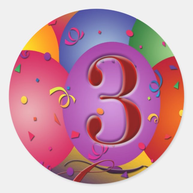 Sticker Rond Ballon coloré de 3e anniversaire (Devant)