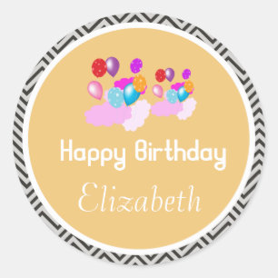 Sticker Rond ballon coloré joyeux anniversaire chevron jaune