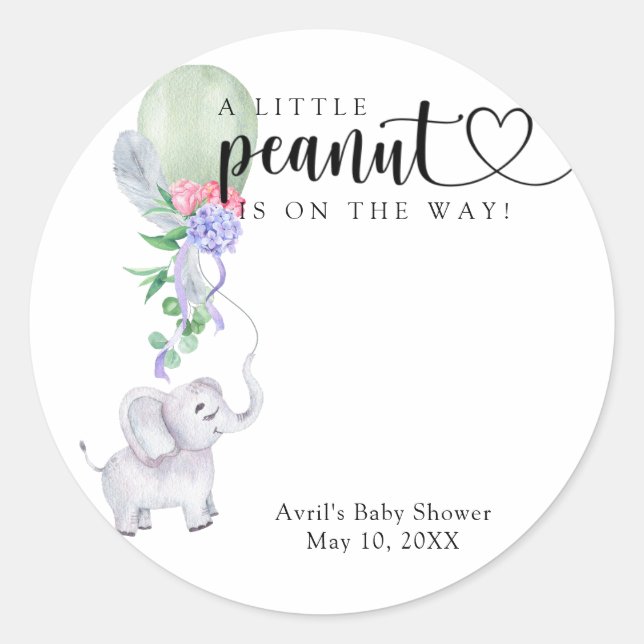 Sticker Rond Ballon d'aquarelle et éléphant - baby shower (Devant)