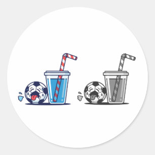 Sticker Rond Ballon de foot assoiffé drôle ayant besoin d'un ve