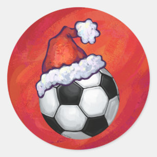 Sticker Rond Ballon de football de casquette de Père Noël sur