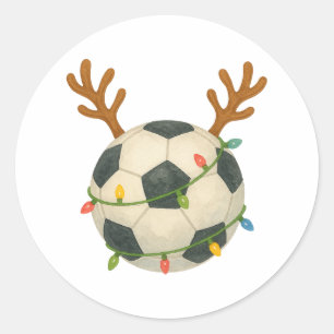 Sticker Rond Ballon de Football Renne Guirlandes de Noël Drôle