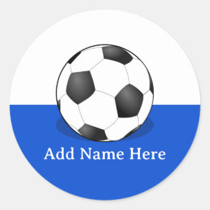 Sticker Rond Ballon de Football sur Fond Blanc et Bleu