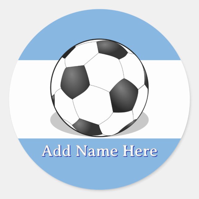 Sticker Rond Ballon de football sur fond bleu clair et blanc (Devant)
