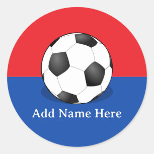 Sticker Rond Ballon de football sur fond rouge et bleu
