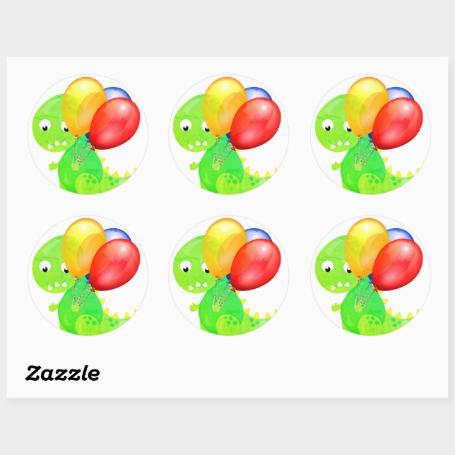 Sticker Rond Ballon Dinosaure Drôle (Feuille)