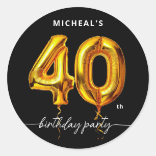 Sticker Rond Ballon Doré Noir 40e Anniversaire