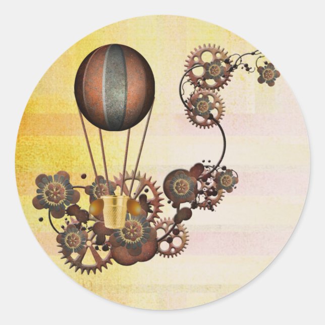 Sticker Rond Ballon Steampunk Antique Jaune (Devant)