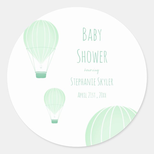 Sticker Rond Ballons à air chaud vert | BABY SHOWER (Devant)