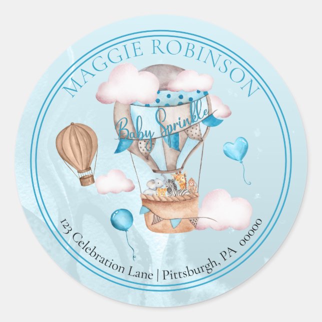 Sticker Rond Ballons avec Animaux de Safari et Confettis pour A (Devant)