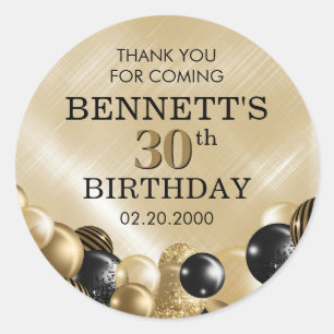 Sticker Rond Ballons Black Gold Anniversaire