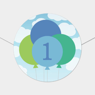 Sticker Rond Ballons bleu vert moderne Baby Boy Premier anniver