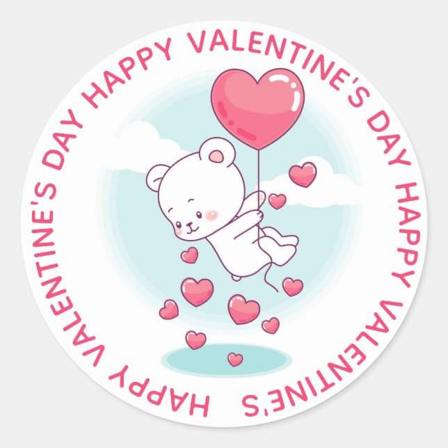 Sticker Rond Ballons Coeur Ours Teddy Personnalisé Valentine (Devant)