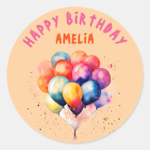 Sticker Rond Ballons colorés Enfants Bonne fête d'anniversaire