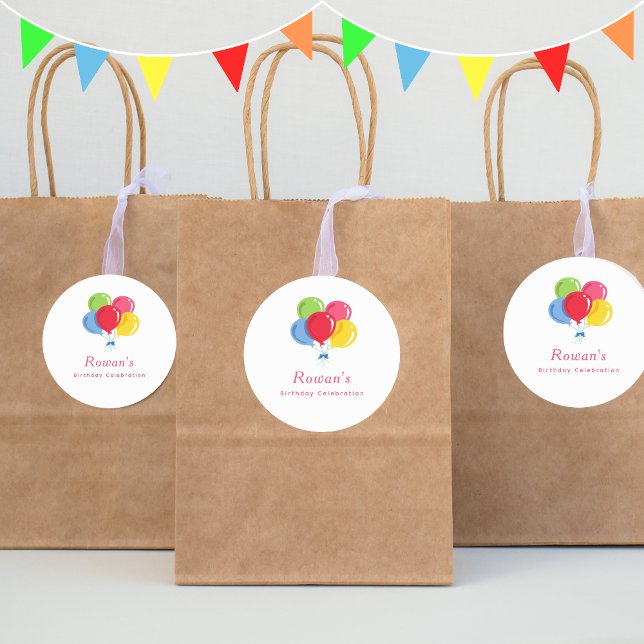 Sticker Rond Ballons colorés Filles personnalisées Anniversaire (Créateur téléchargé)