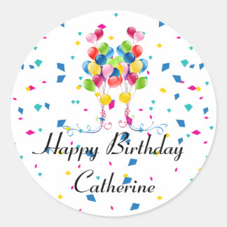 Sticker Rond Ballons colorés Joyeux Anniversaire Personnalisabl