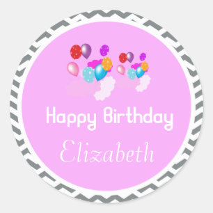 Sticker Rond ballons colorés joyeux anniversaire rose autocolla